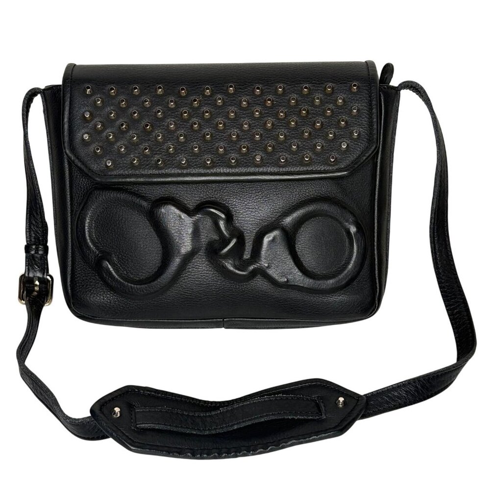 Vlieger & Vandam Guardian Angel Handcuff Studded Black Leather Shoulder Bag